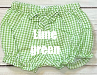 Lime Green Gingham Fully Lined Bloomer with Bow