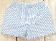 LIGHT BLUE Striped Seersucker Fully Lined “Shortie” Shorts