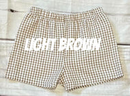 LIGHT BROWN Gingham Fully Lined “Shortie Shorts”