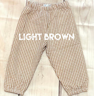 LIGHT BROWN Gingham Fully Lined Bubble Style Pants