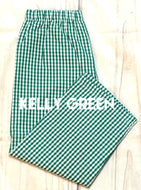 KELLY GREEN Gingham Fully Lined Straight Leg Pants