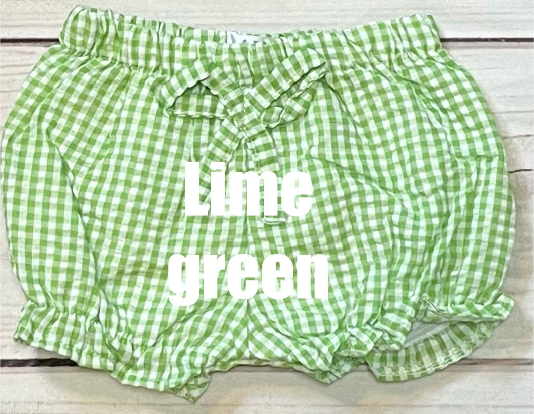 Lime Green Gingham Fully Lined Bloomer with Bow